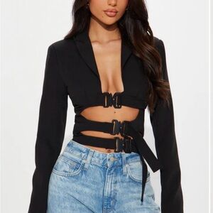 Black Cut-Out Blazer Top